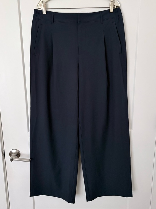 all in motion Pants - All in Motion Navy Blue Performance Pleated Wide-Leg Trousers - Side Pinstripe